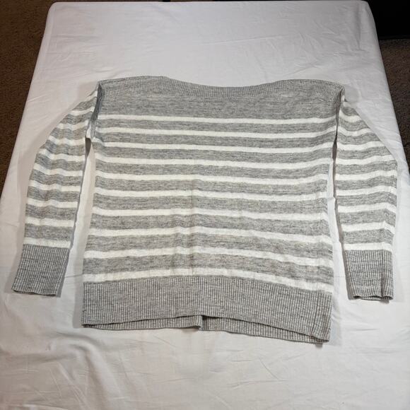 Banana Republic womens linen gray white stripe boatneck sweater. Size M nautical - Picture 2 of 5